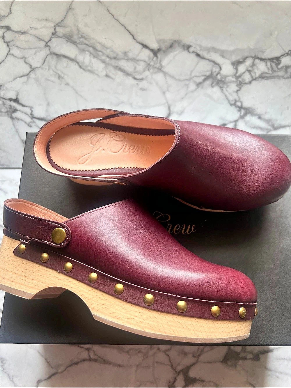 J.Crew Brigitte Leather Clog Mules in Burgundy US 5 Like New